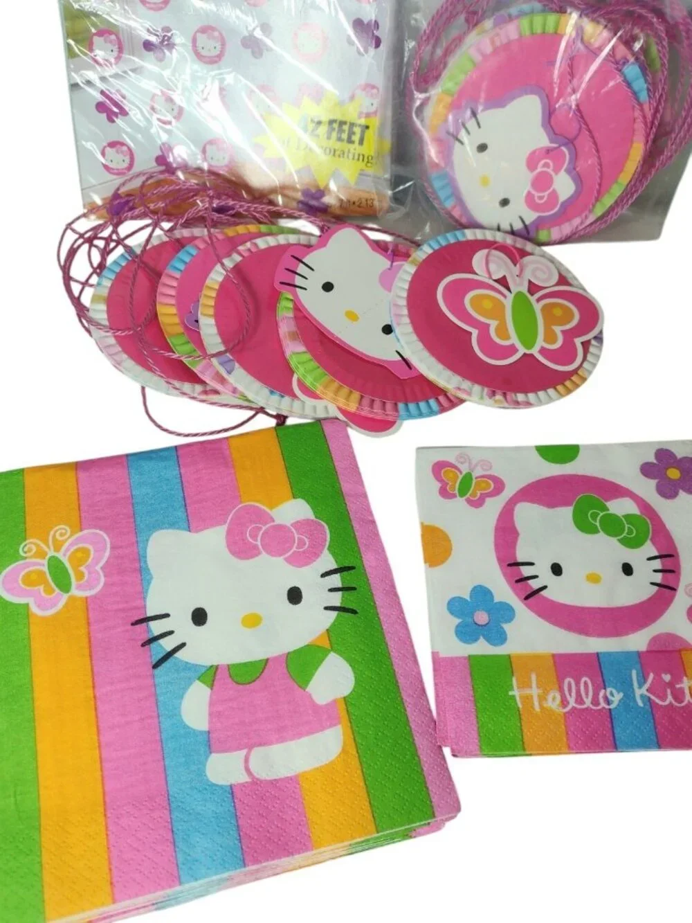 Sanrio Hello Kitty 2007 Birthday Party Y2K Hanging Decorations Napkins Butterfly
